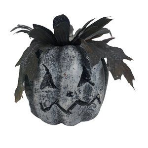Grayscale / Blue Pumpkin w Flower Hat Jack O Lantern Halloween Horror Goth Witch